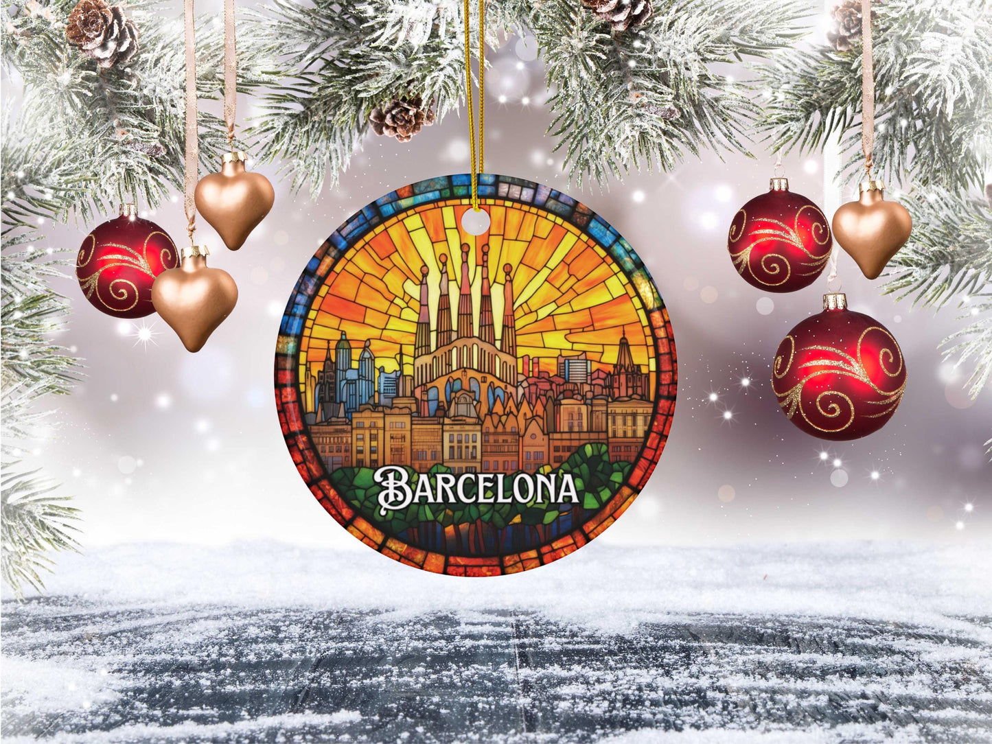Barcelona Stained Glass Style Ornament