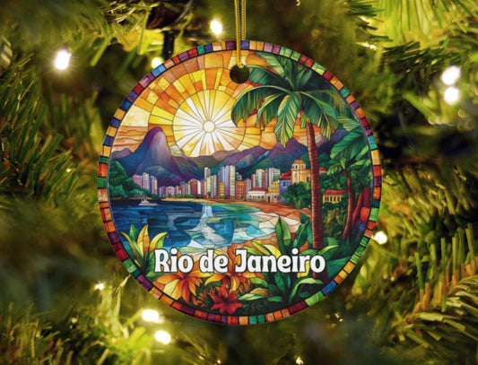 Rio de Janeiro Brazil Faux Stained Glass Ornament