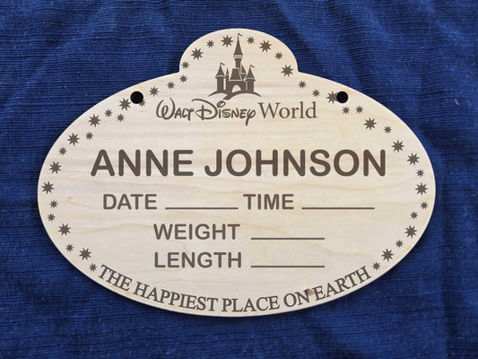 Engraved Disney Baby Announcement Sign - Cast Member Badge