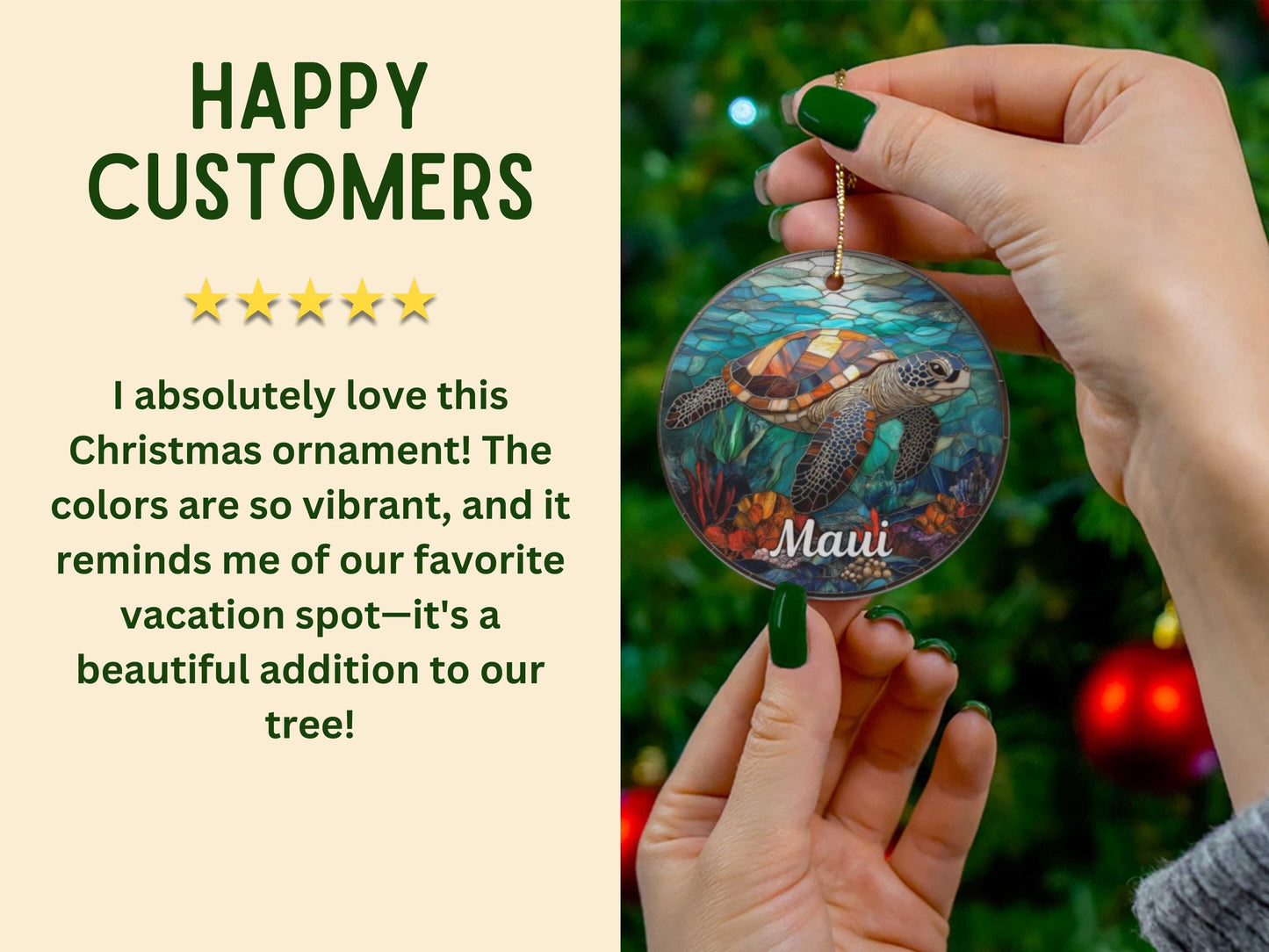 Hawaiian Sea Turtle Faux Stained Glass Ornament