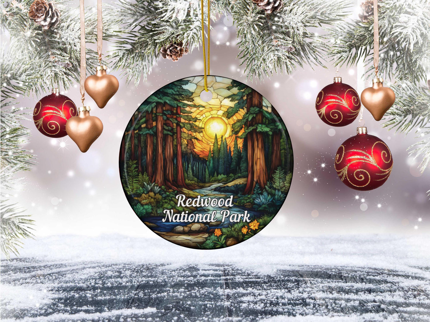 Redwood National Park Stained Glass Style Ornament