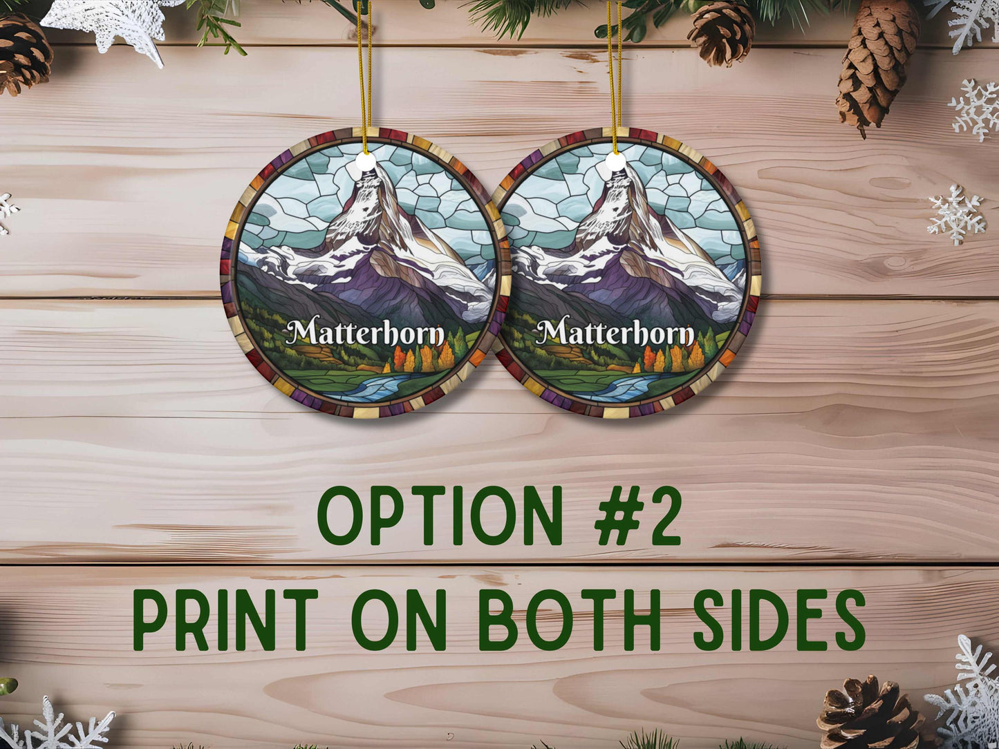 Matterhorn Mountain Stained Glass Style Christmas Ornament