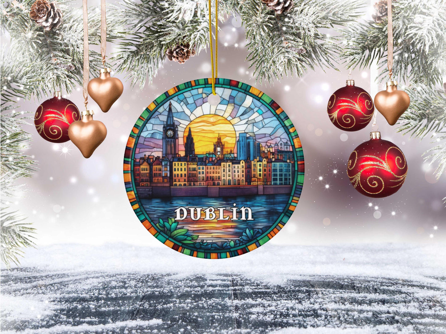 Dublin Ireland Faux Stained Glass Ornament