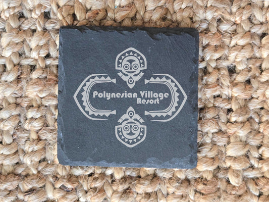 Polynesian Village Resort Engraved Slate Drink Coasters Set