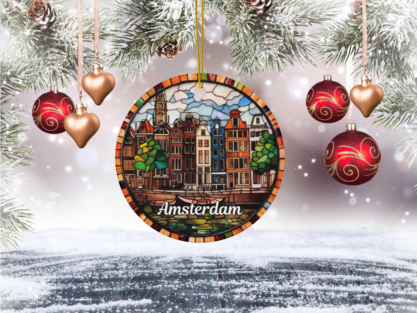 Amsterdam Denmark Faux Stained Glass Style Ornament