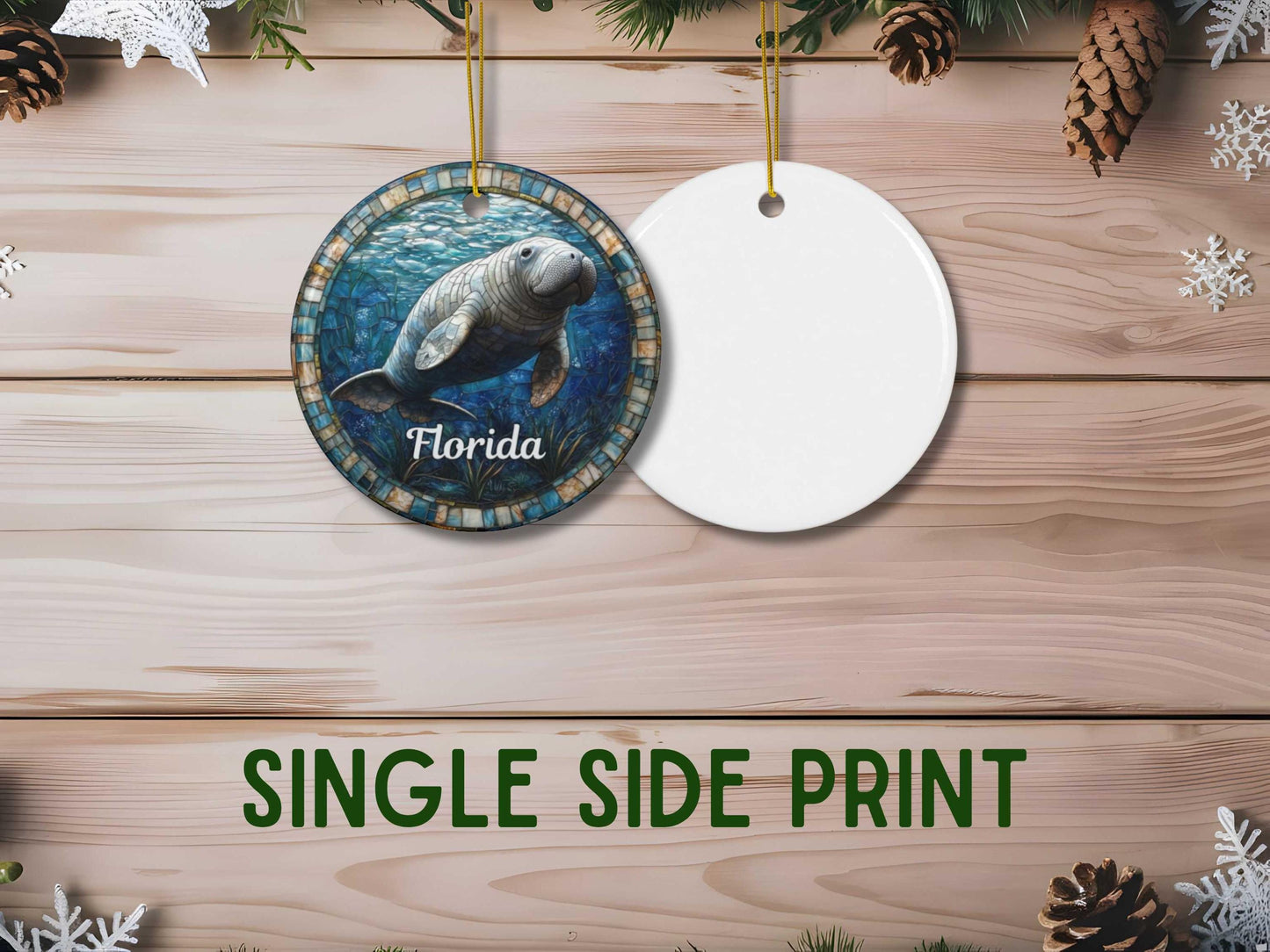 Florida Manatee Faux Stained Glass Ornament