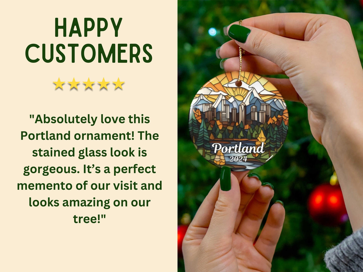 Portland Oregon Skyline Faux Stained Glass Ornament