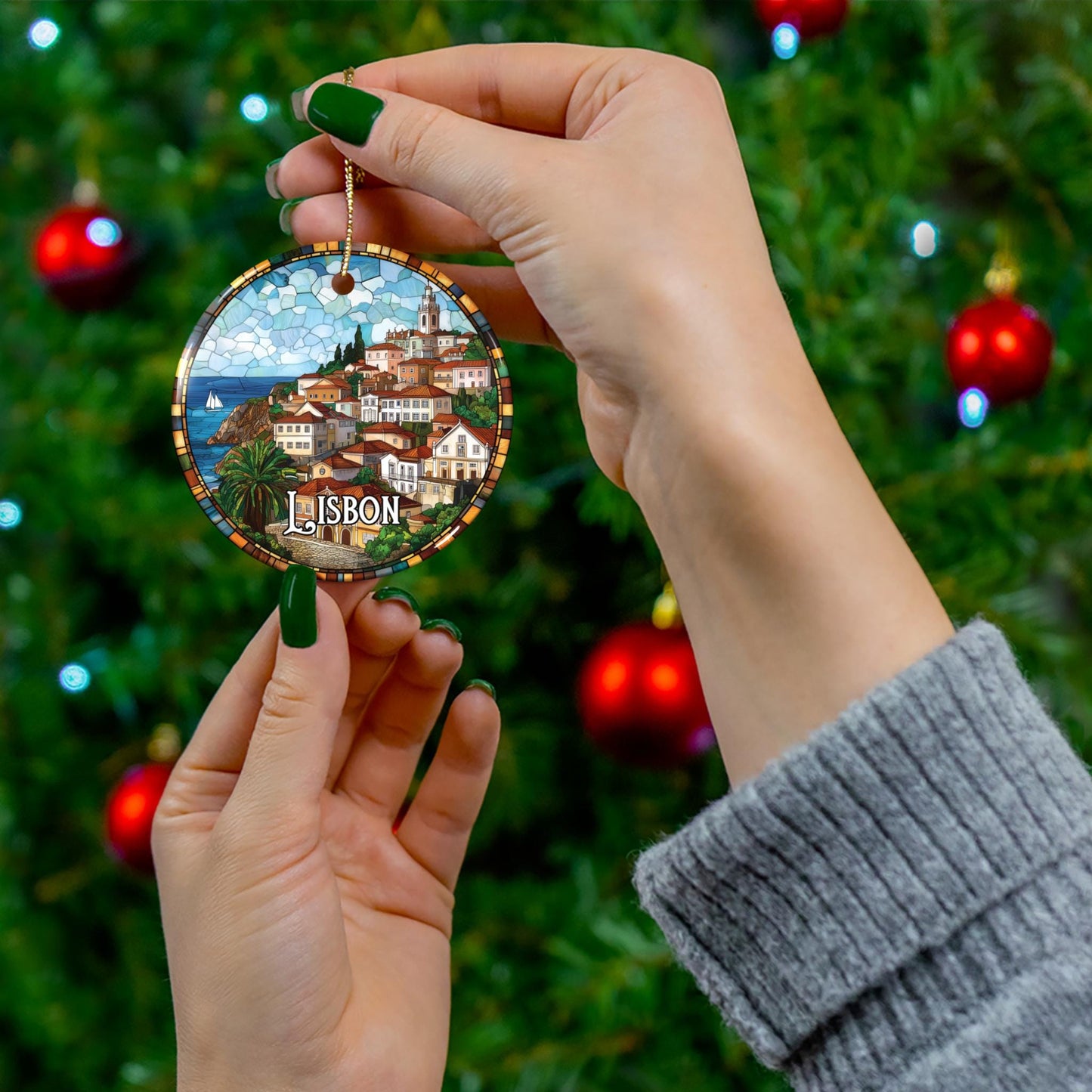 Lisbon Portugal Faux Stained Glass Ornament
