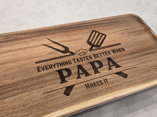 Engraved Acacia Wood Serving Tray, Personalized Father's Day Gift