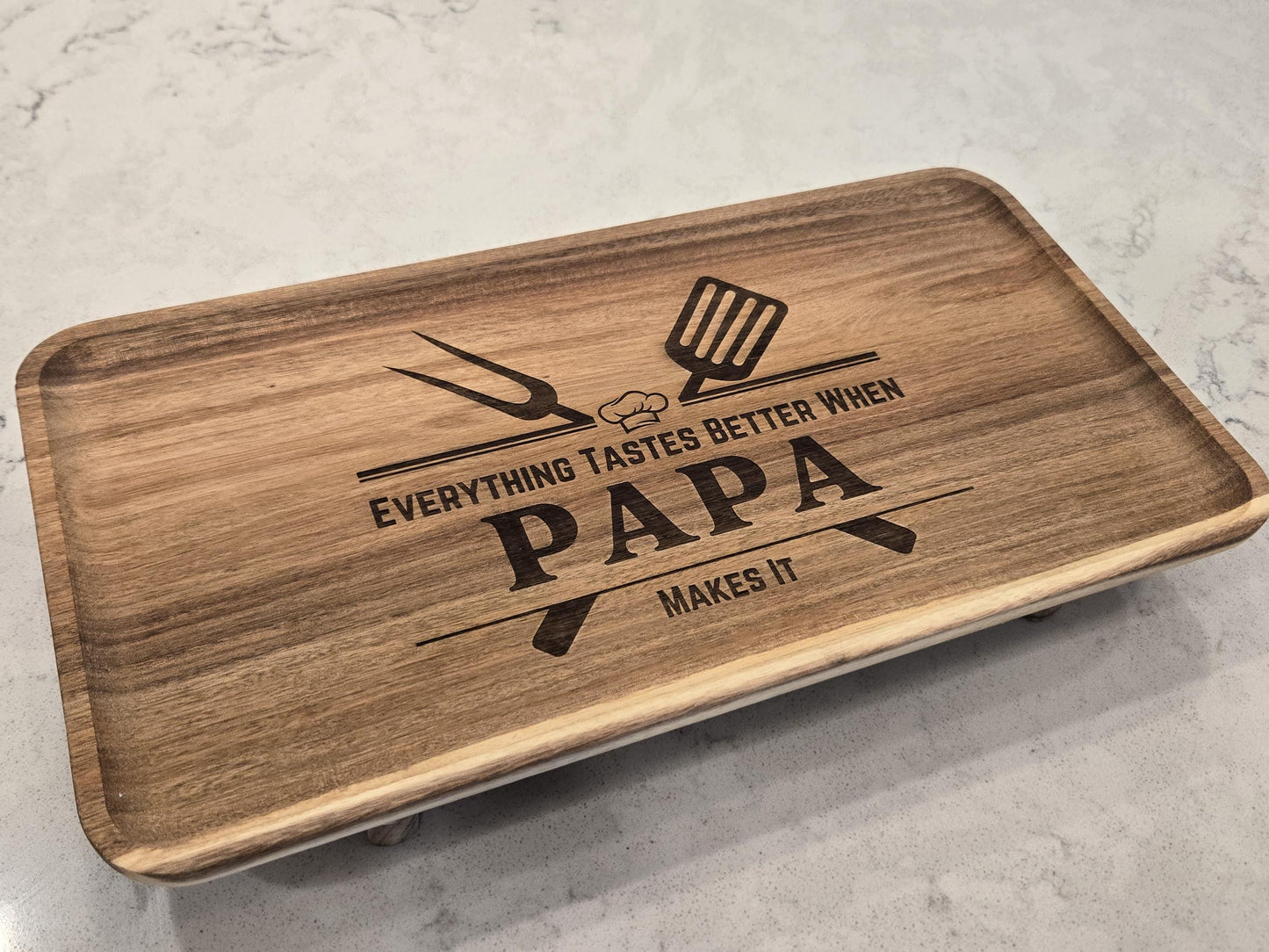 Engraved Acacia Wood Serving Tray, Personalized Father's Day Gift