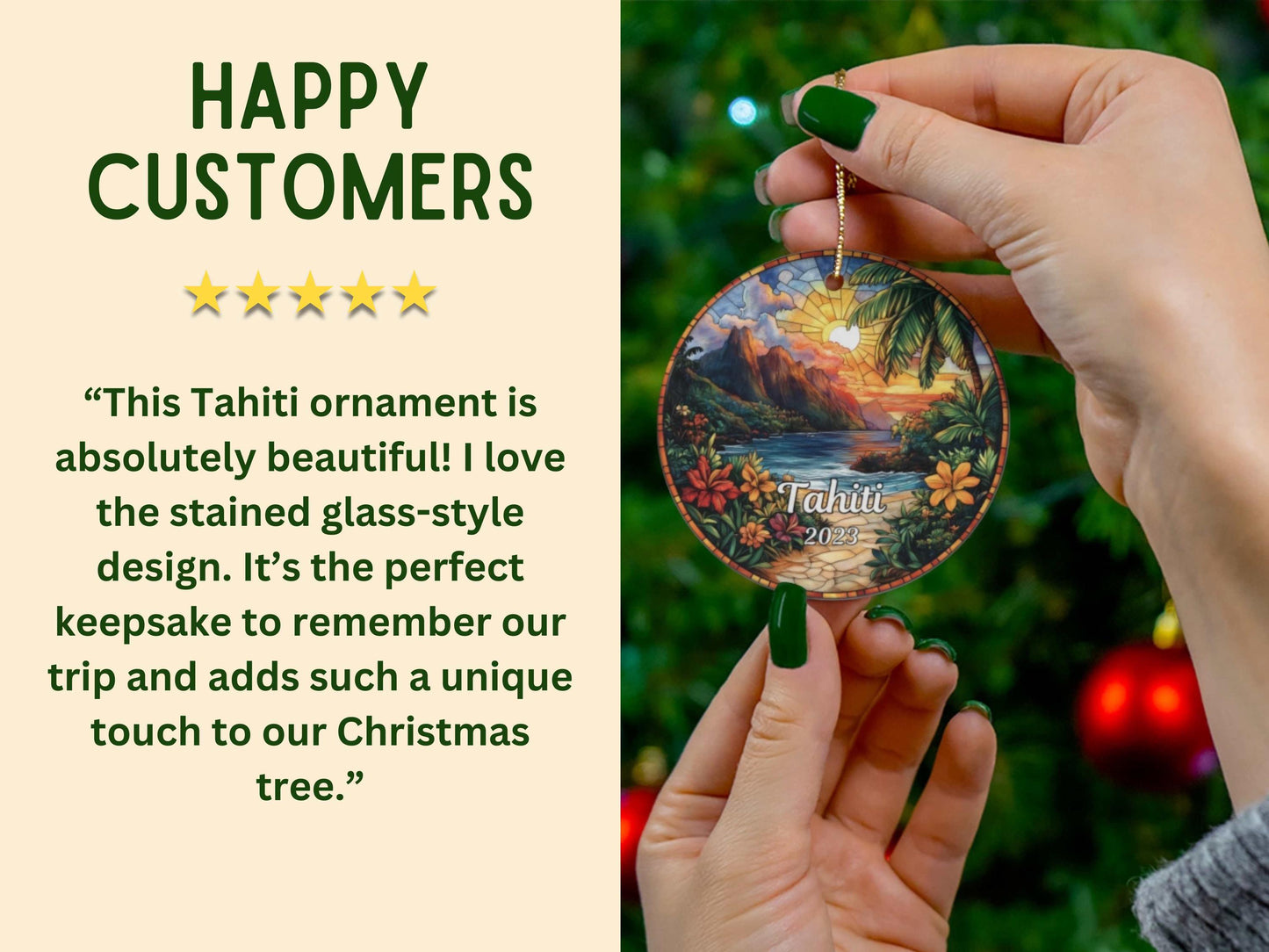Tahiti Polynesia Faux Stained Glass Ornament