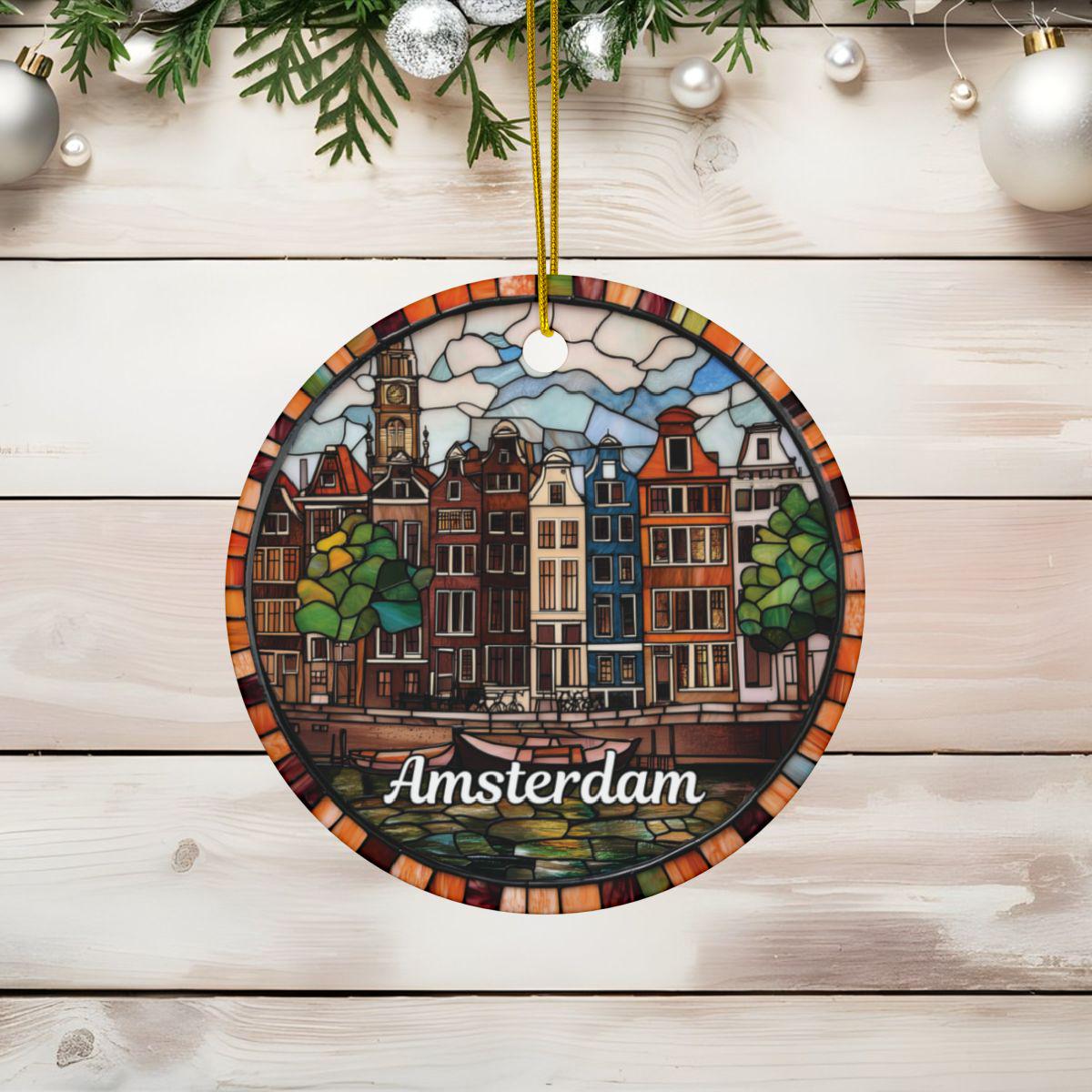 Amsterdam Denmark Faux Stained Glass Style Ornament