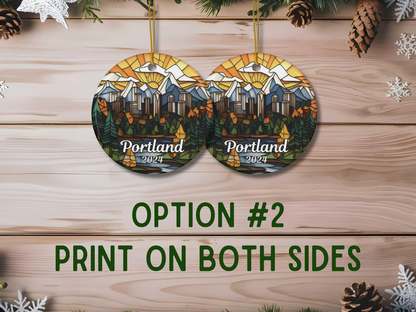 Portland Oregon Skyline Faux Stained Glass Ornament