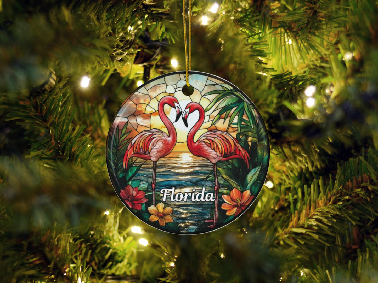 Pink Flamingo Stained Glass Ornament