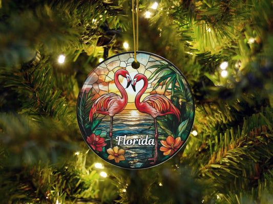 Pink Flamingo Stained Glass Ornament