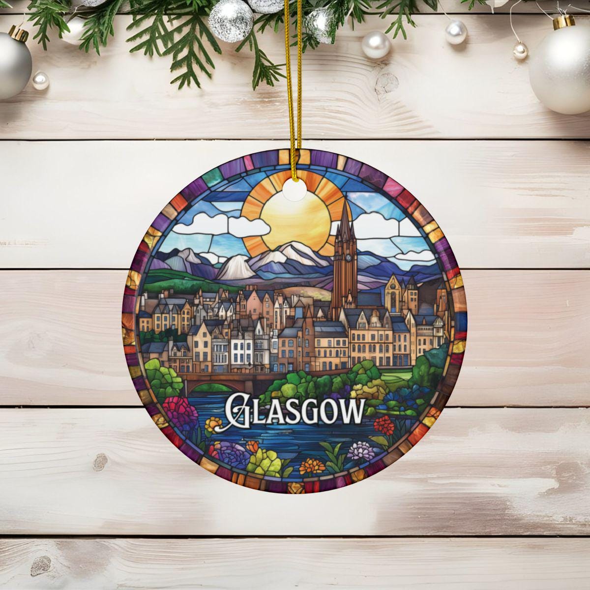 Glasgow Scotland Stained Glass Style Ornament