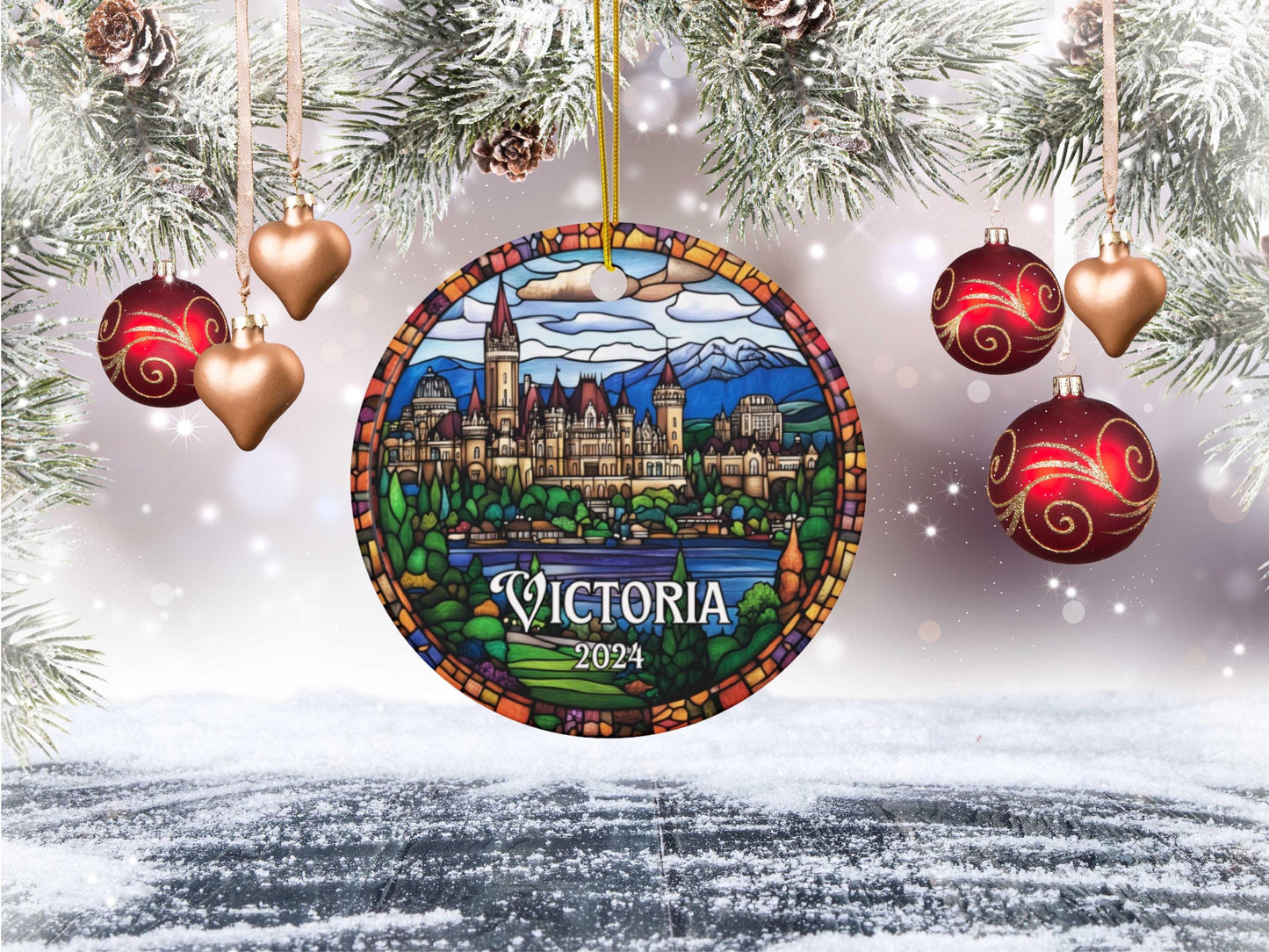 Victoria British Columbia Illustrated Stained Glass Ornament