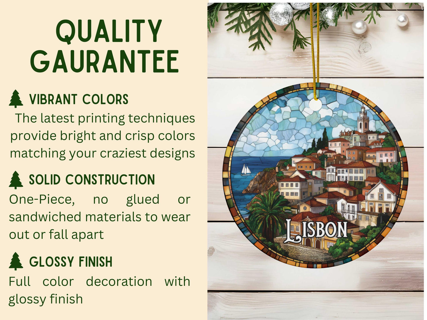 Lisbon Portugal Faux Stained Glass Ornament