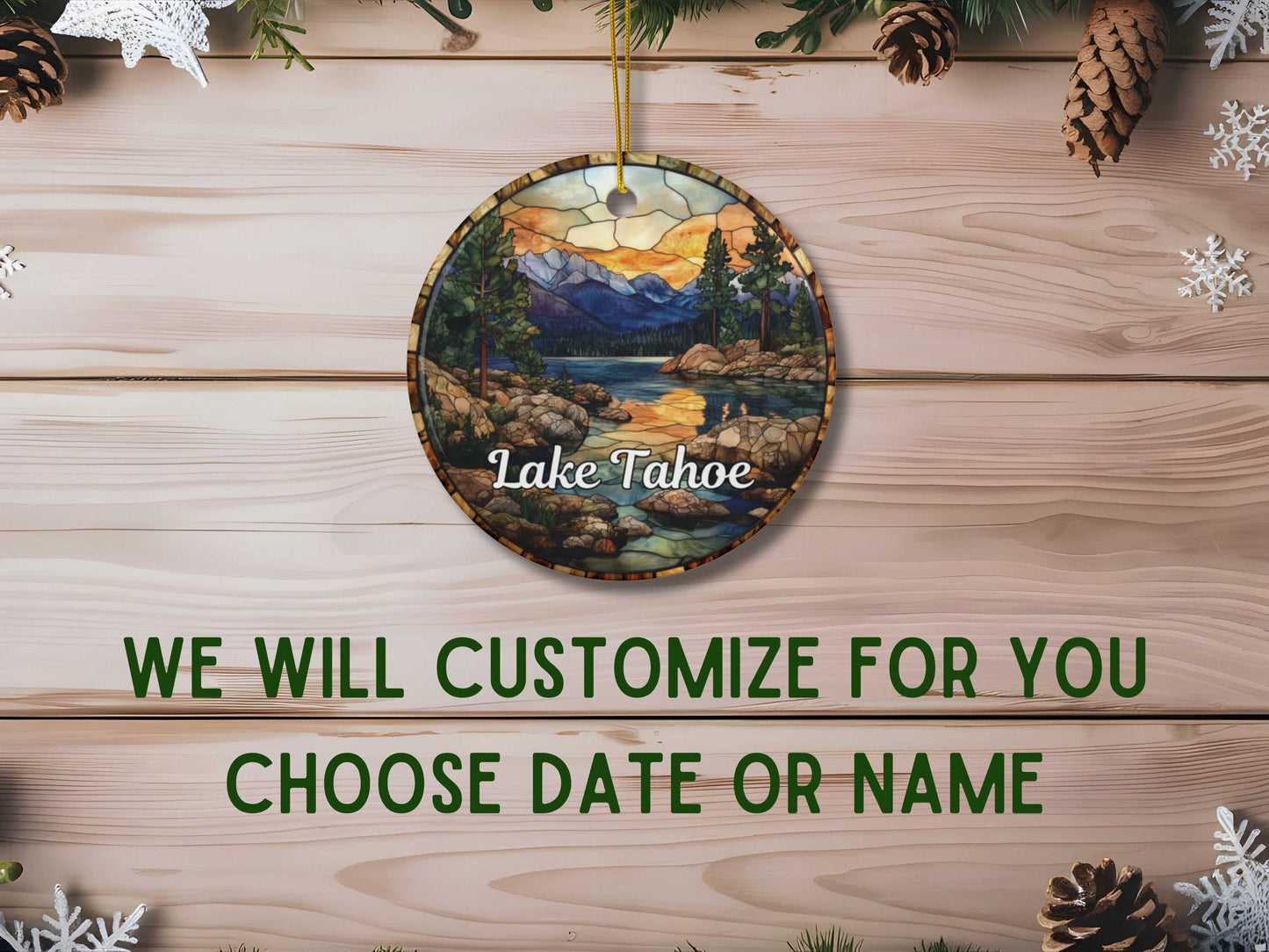 Lake Tahoe Stained Glass Style Ornament