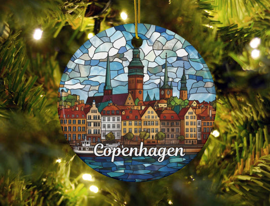 Copenhagen Denmark Stained Glass Style Ornament