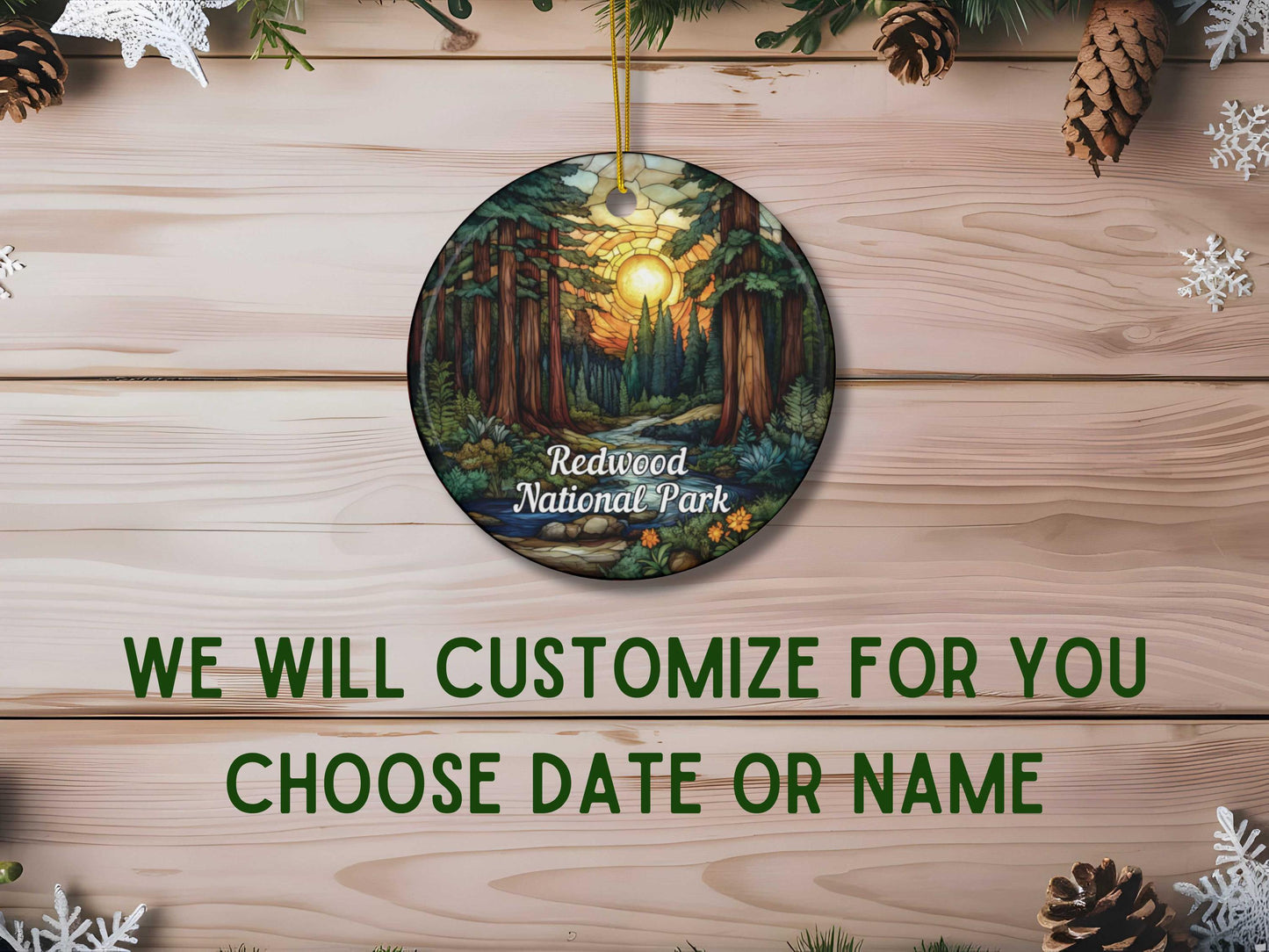 Redwood National Park Stained Glass Style Ornament