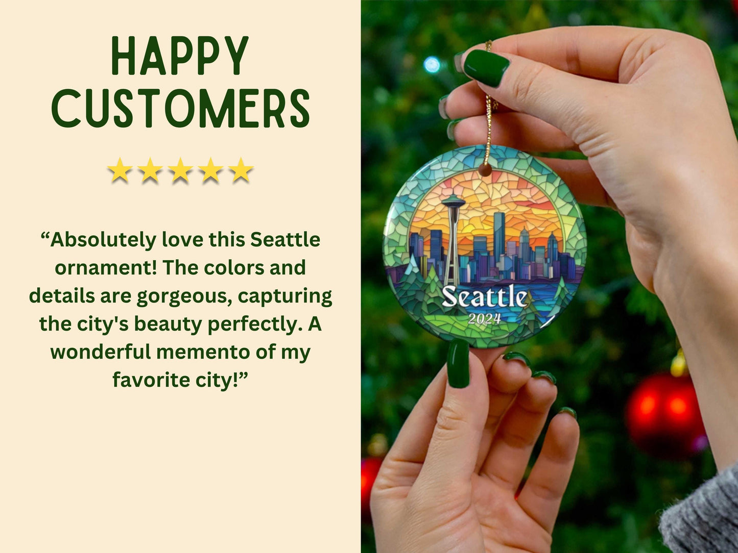 Seattle Skyline Faux Stained Glass Ornament