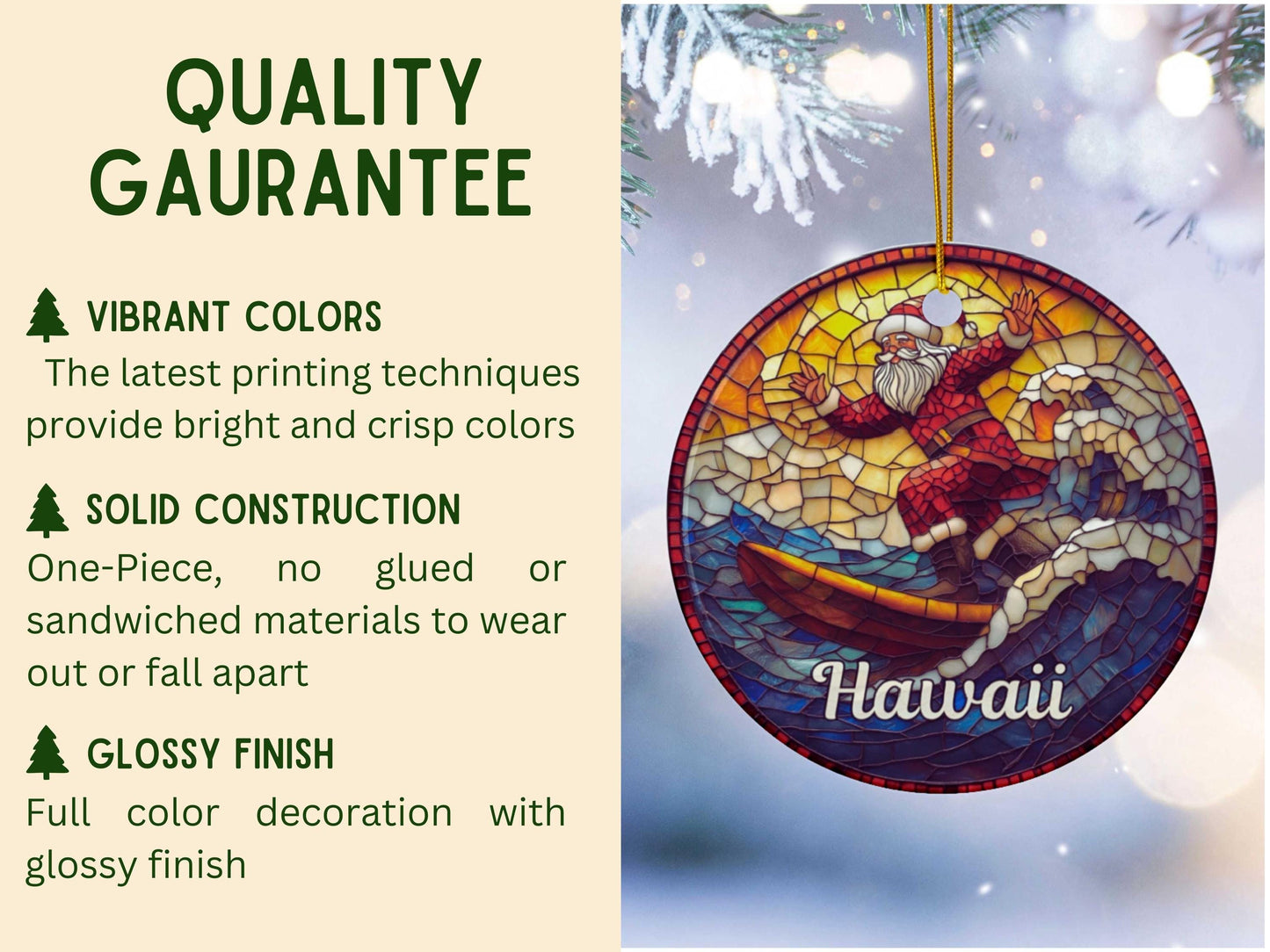 Hawaii Surfing Santa Ceramic Ornament