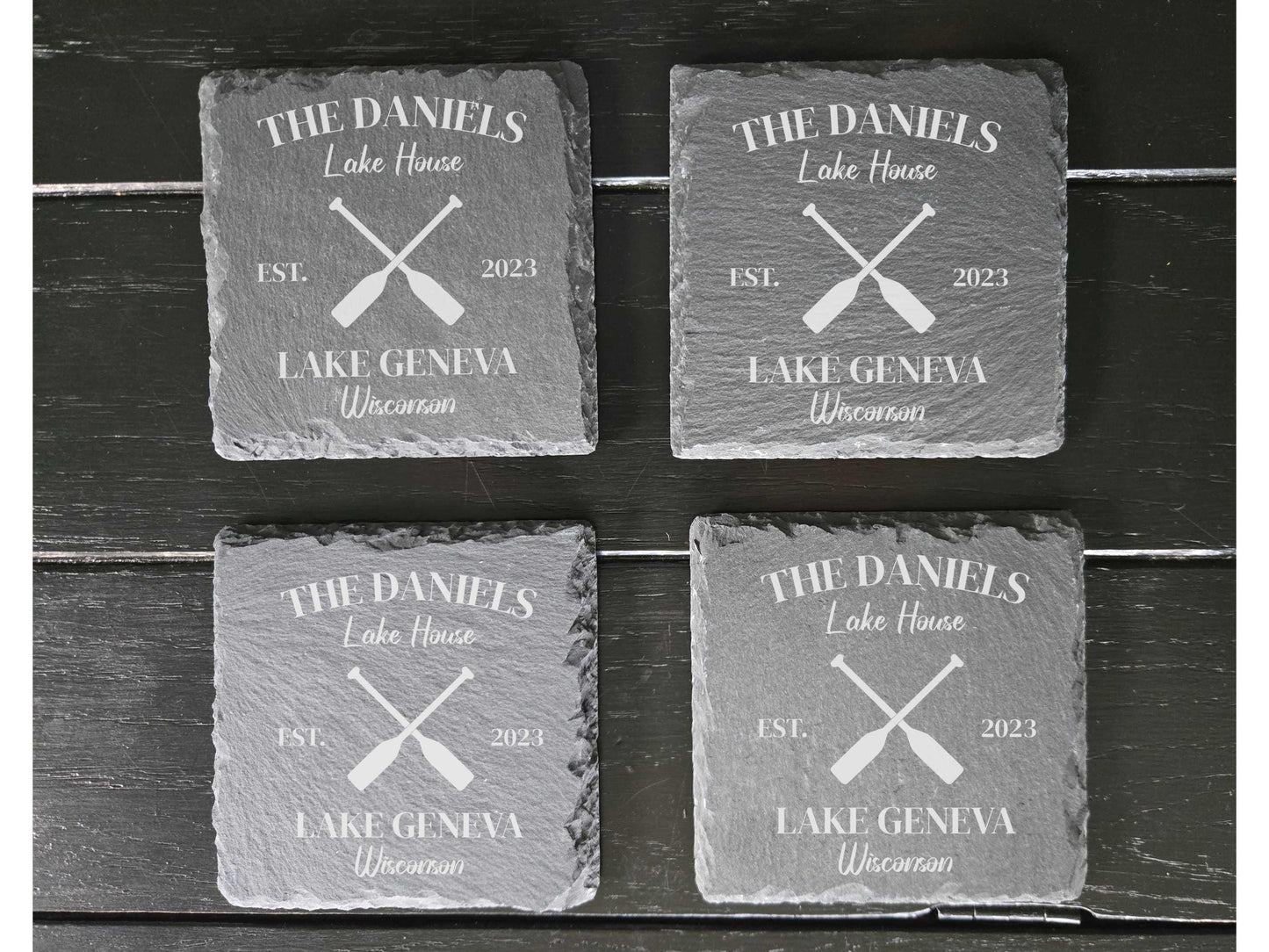 Engraved Lake House Stone Coasters