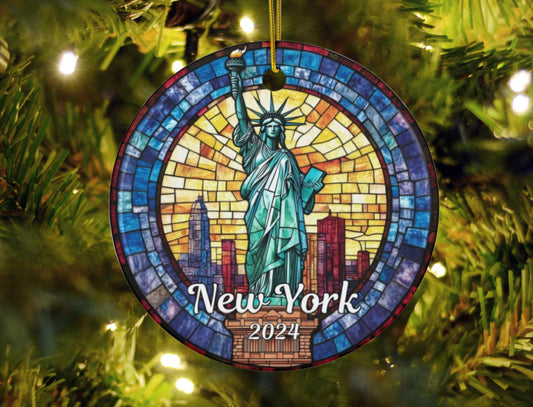New York Statue of Liberty Stained Glass Ornament