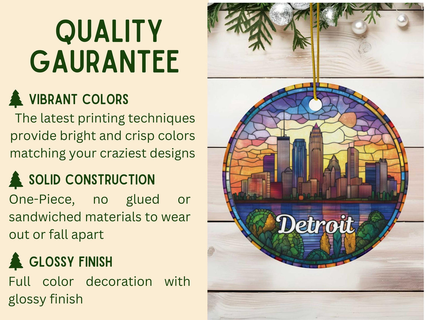 Detroit Faux Stained Glass Style Ornament
