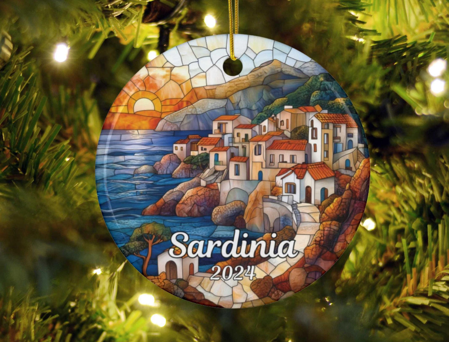Sardinia Italy Stained Glass Style Ornament