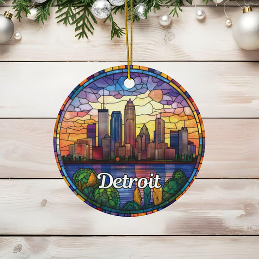 Detroit Faux Stained Glass Style Ornament