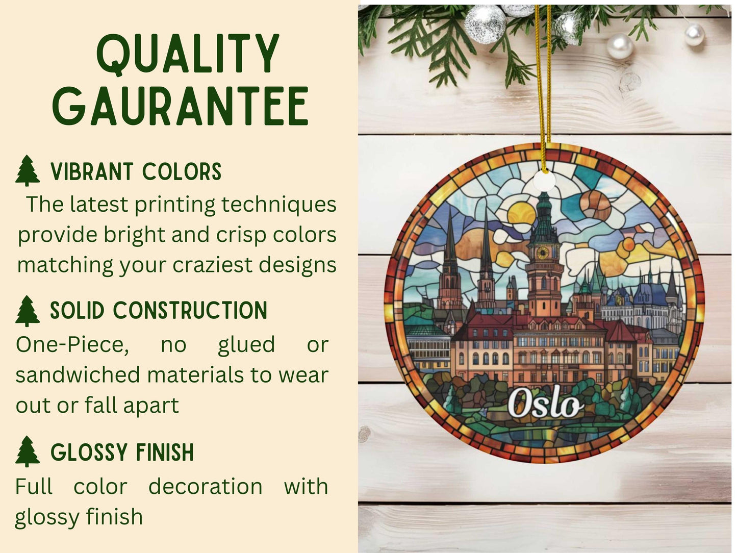 Oslo Norway Stained Glass Style Ornament