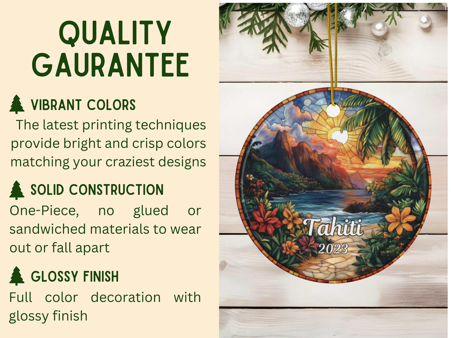 Tahiti Polynesia Faux Stained Glass Ornament