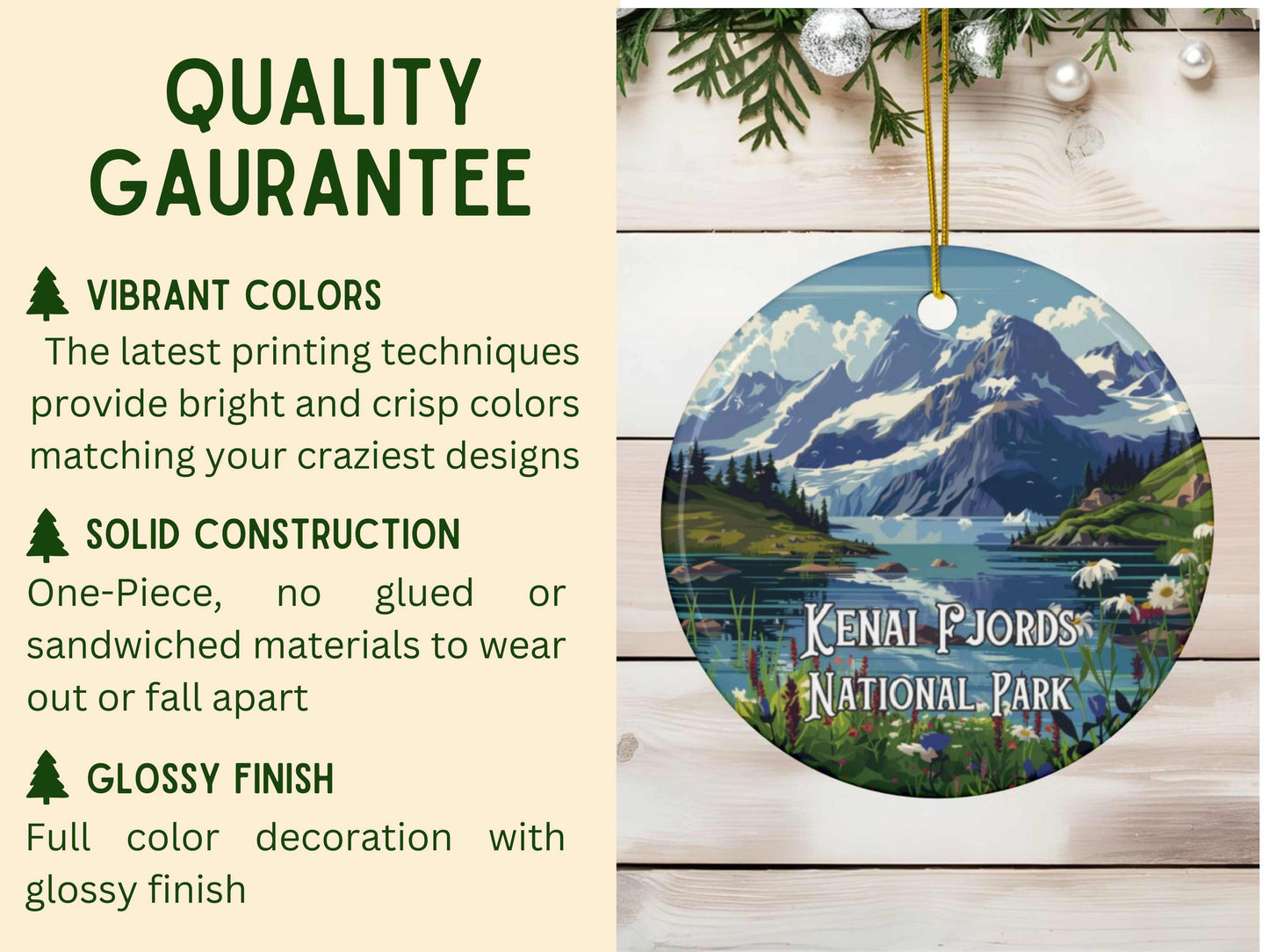 Kenai Fjords Illustrated Ornament - Alaska Holiday Decor Christmas