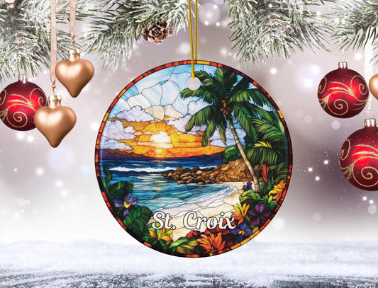 St Croix US Virgin Islands Faux Stained Glass Christmas Tree Ornament