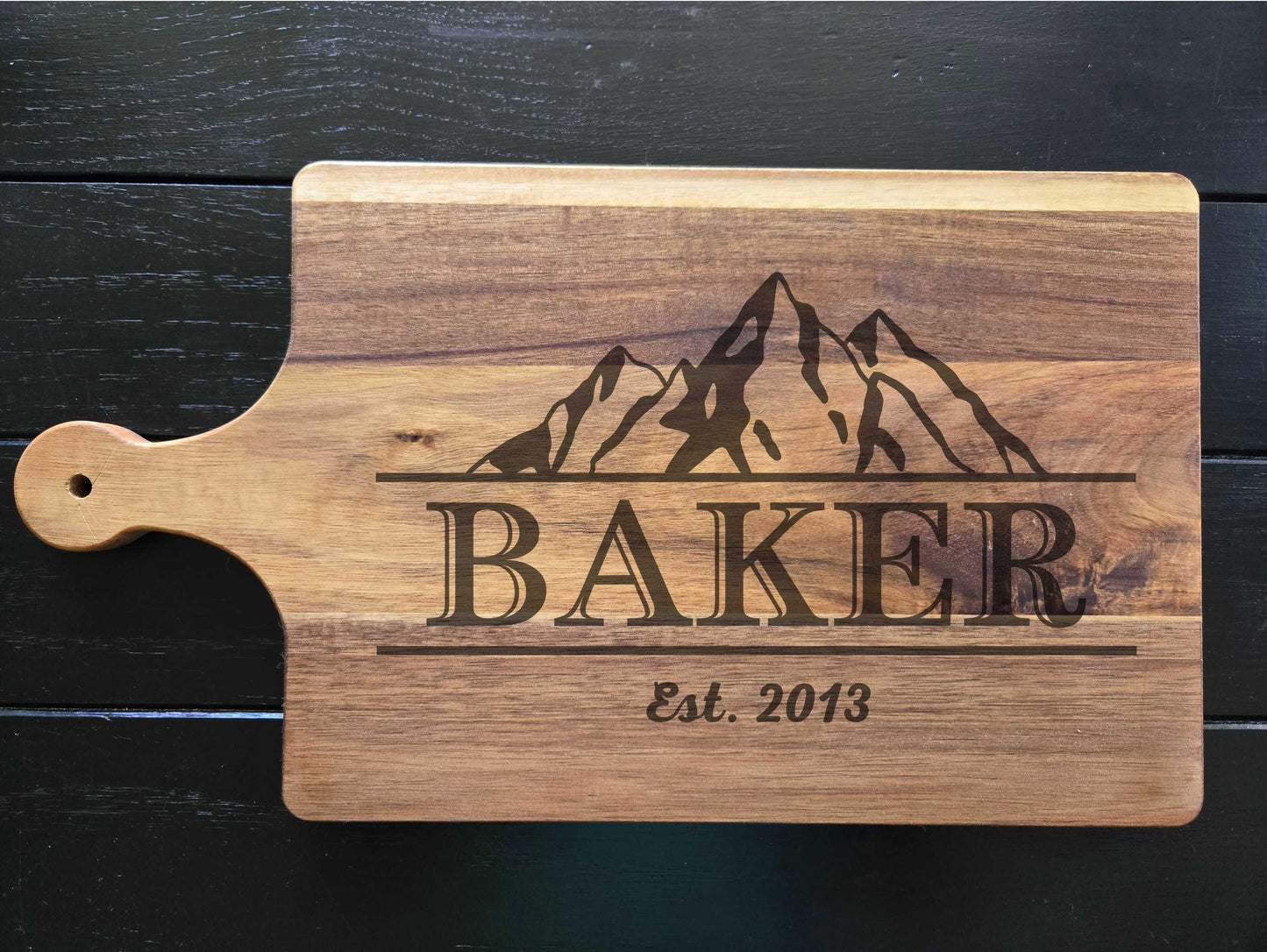 Engraved Mountain Cutting Board Personalized With Family Name