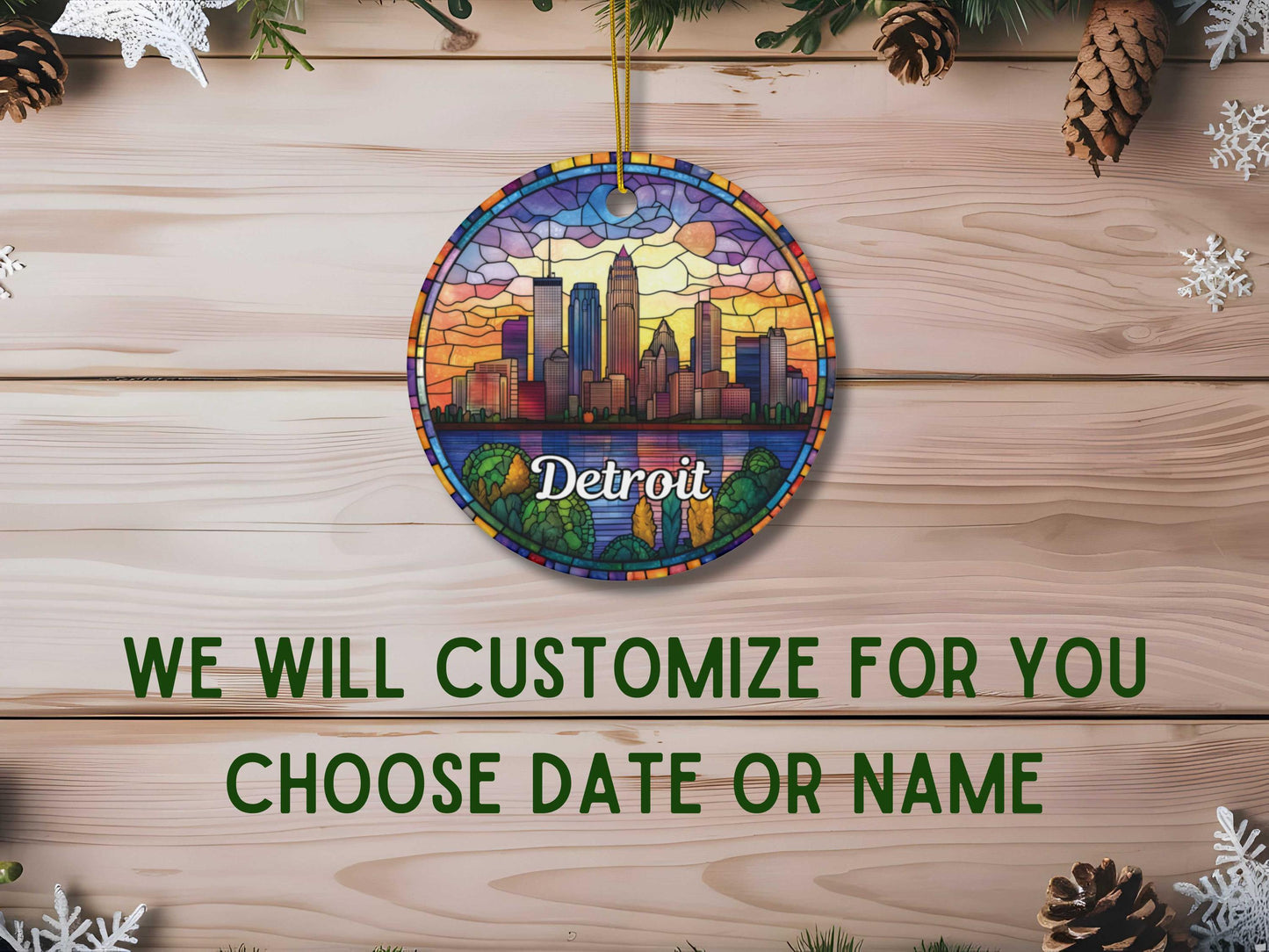 Detroit Faux Stained Glass Style Ornament