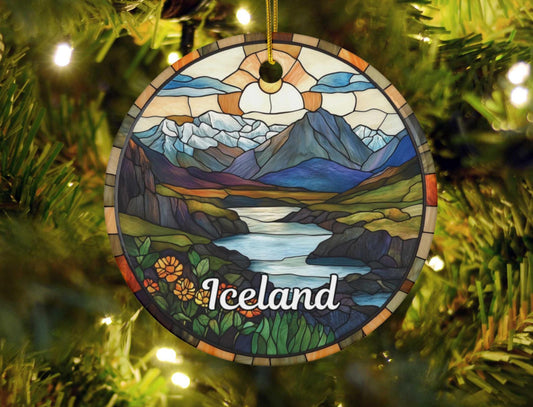 Iceland Stained Glass Style Ornament