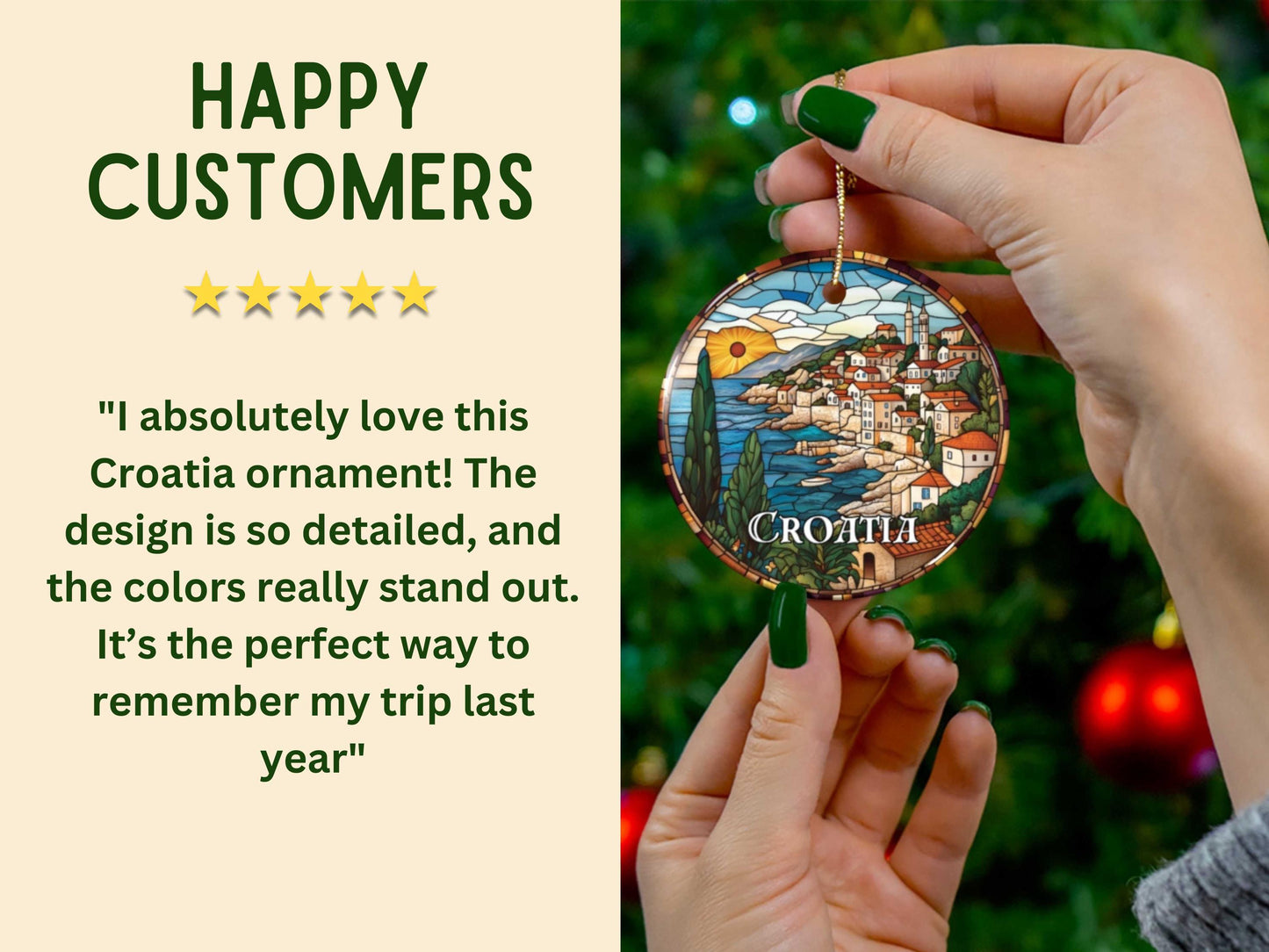 Croatia Faux Stained Glass Ornament