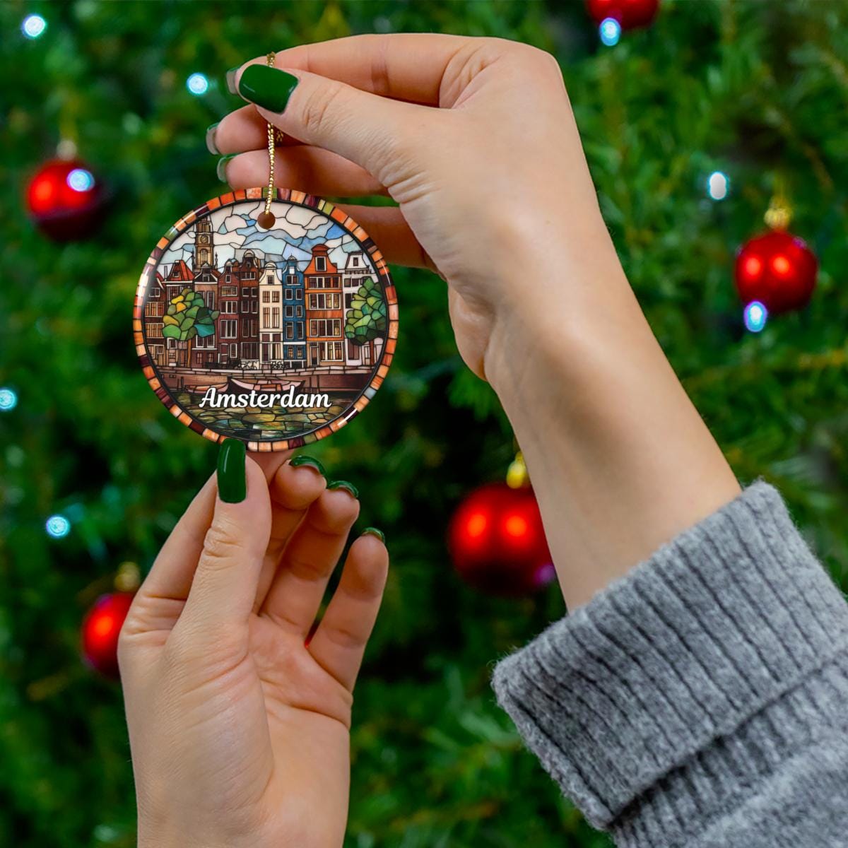 Amsterdam Denmark Faux Stained Glass Style Ornament