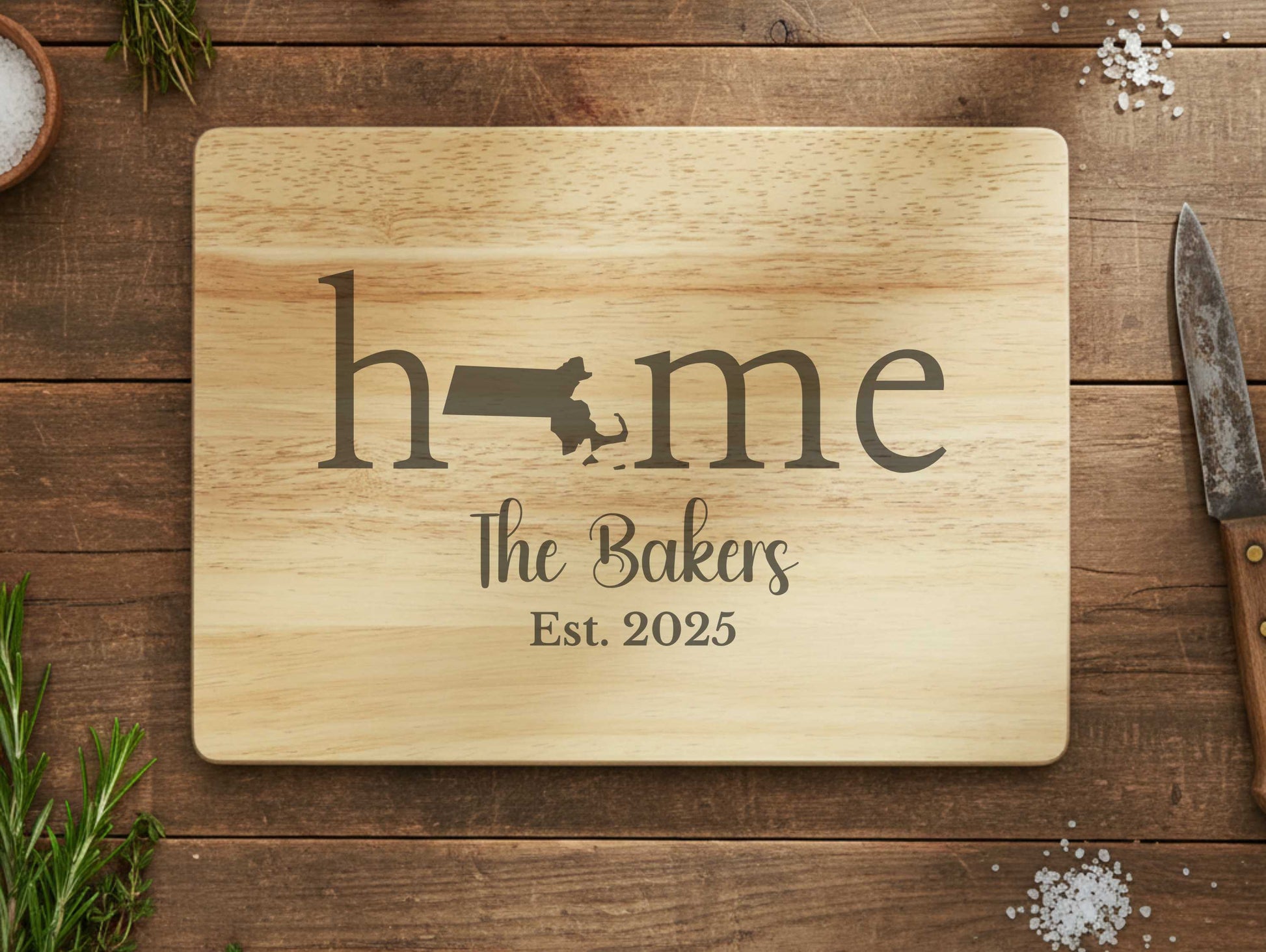 Engraved Massachusetts Home Cutting Board