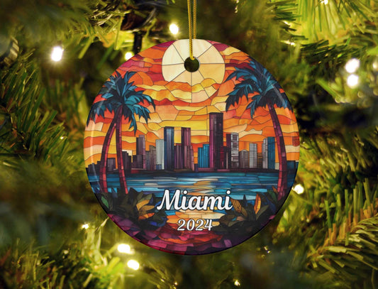 Miami Florida Stained Glass Style Christmas Ornament