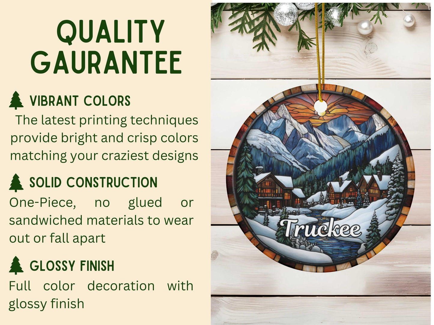 Truckee California Stained Glass Style Christmas Ornament