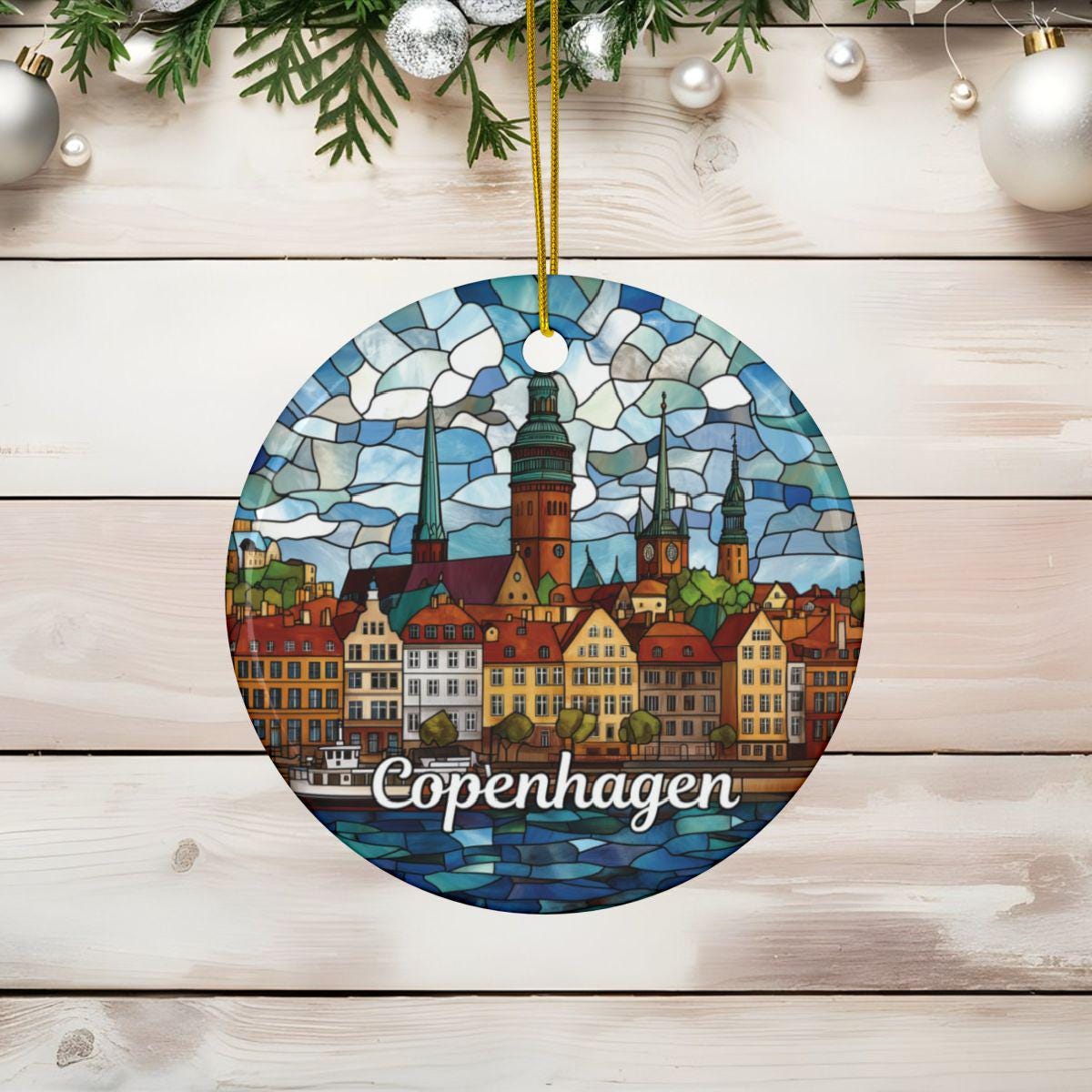 Copenhagen Denmark Stained Glass Style Ornament