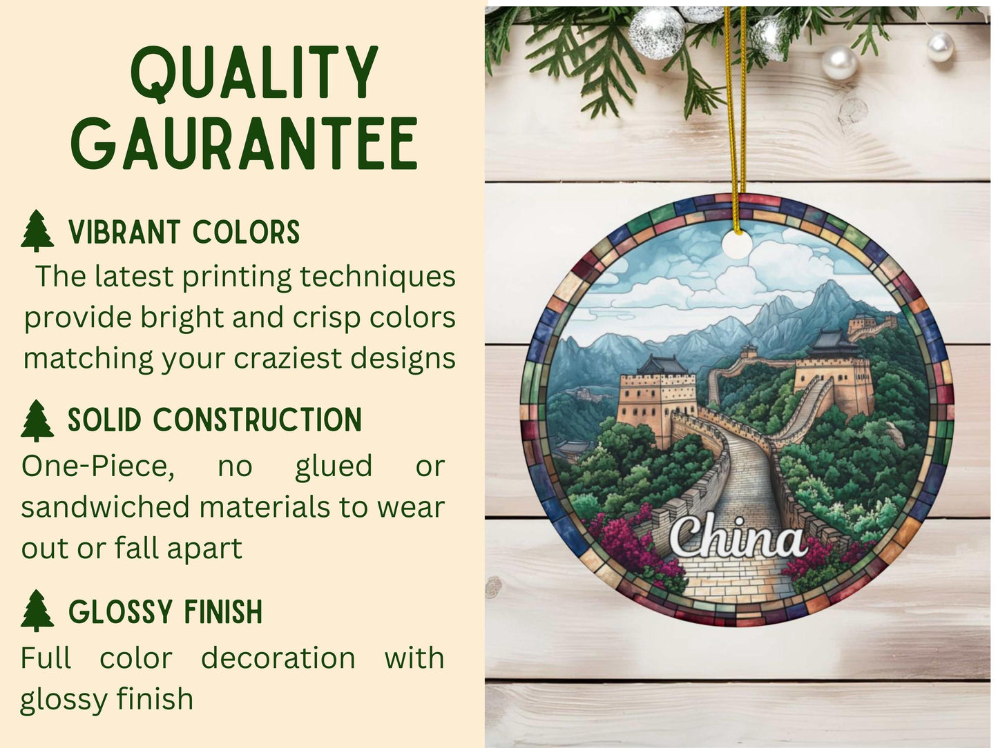 Great Wall of China Stained Glass Style Ornament