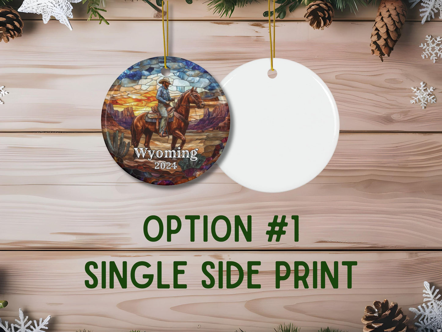 Wyoming Cowboy Stained Glass Style Christmas Ornament