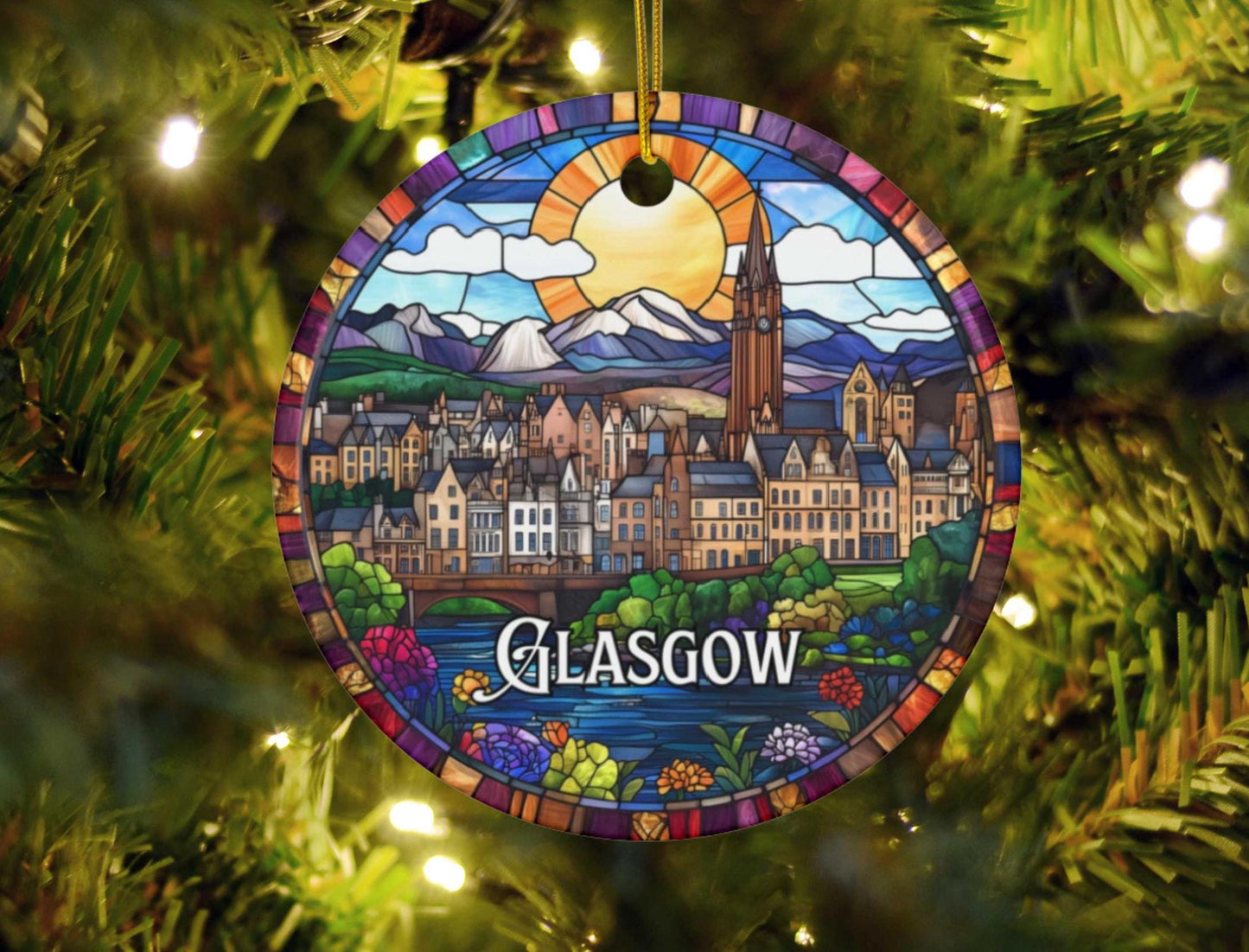 Glasgow Scotland Stained Glass Style Ornament