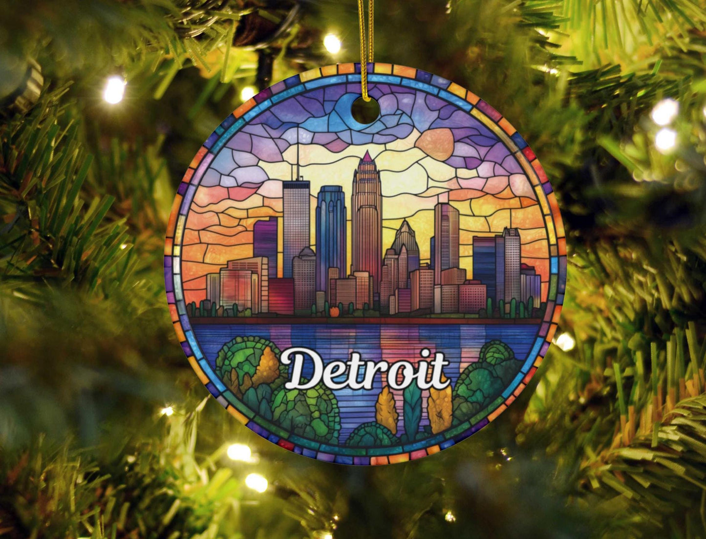 Detroit Faux Stained Glass Style Ornament