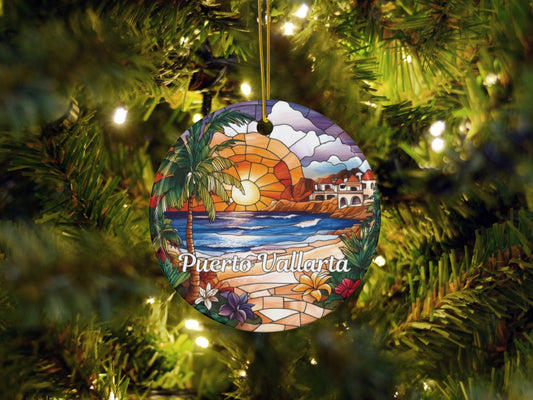 Puerto Vallarta Mexico Faux Stained Glass Ornament